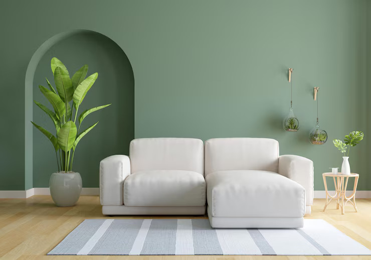 Transforming Spaces with Color (image credits: https://www.freepik.com/free-photo/sofa-green-living-room-with-copy-space_36331288.htm#fromView=search&page=1&position=12&uuid=b87fdb46-8575-4cc1-a8d1-d218433350c0&query=green+walls+and+white+carpet)